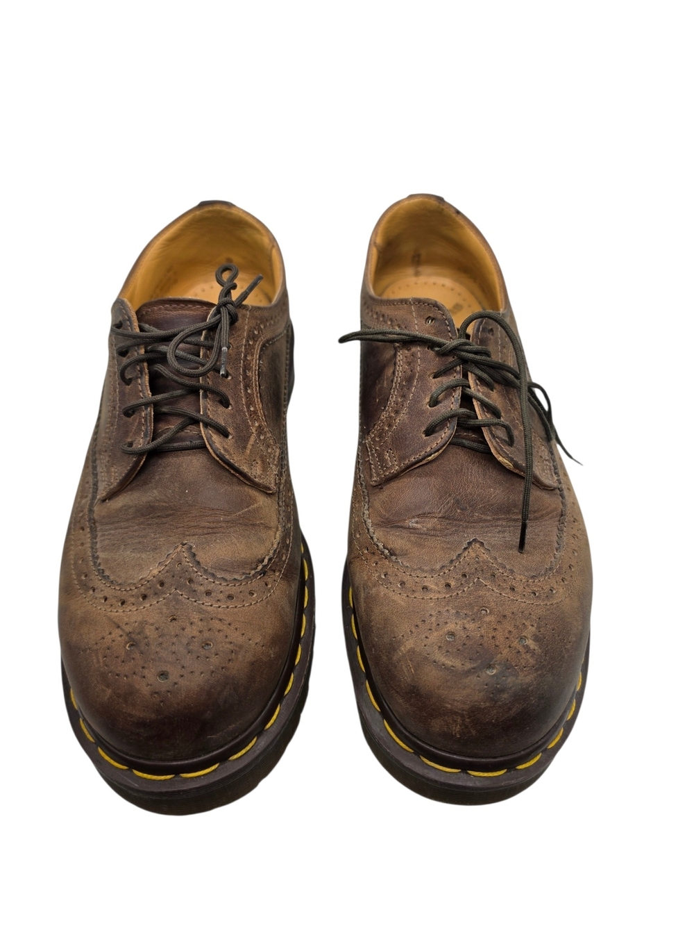 Dr. Martens Brown Leather Wingtip Oxfords with Yellow Stitching